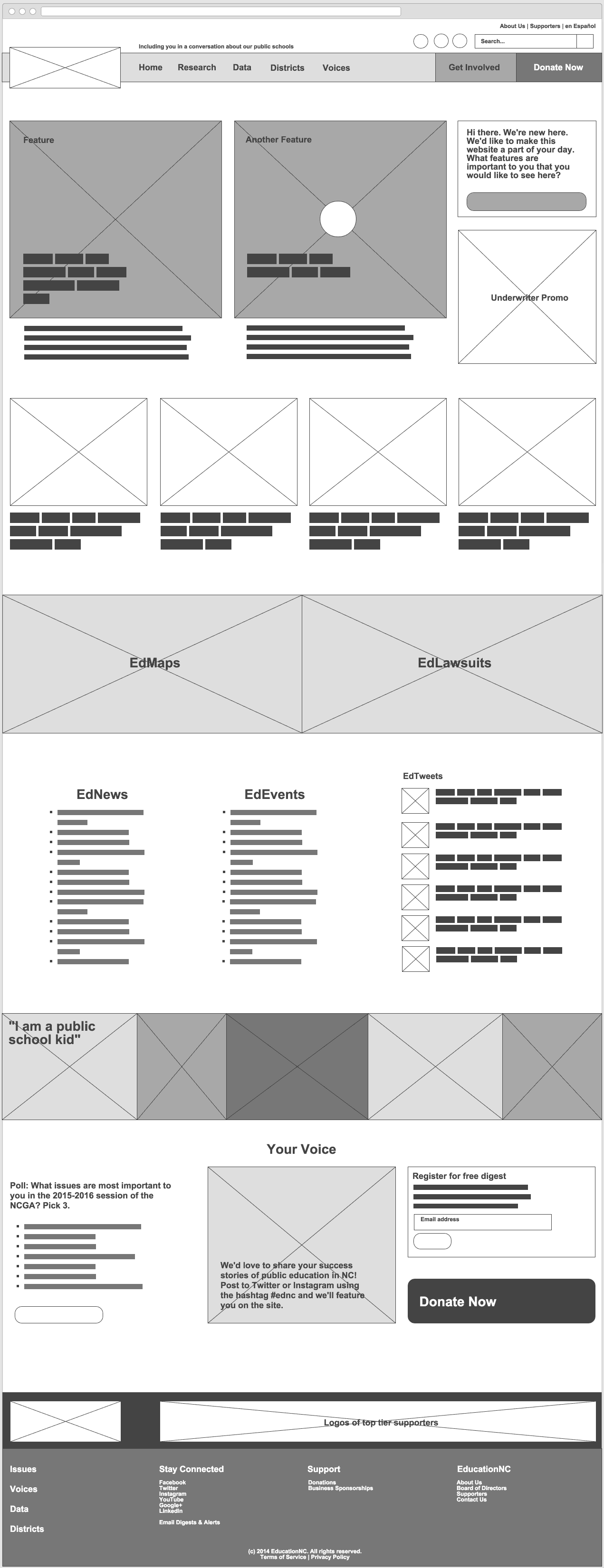 Final wireframe of the EdNC.org home page