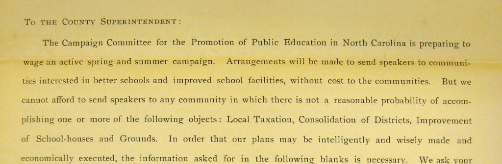 Excerpt from letter from the Campaign Committee for the Promotion of Public Education in North Carolina