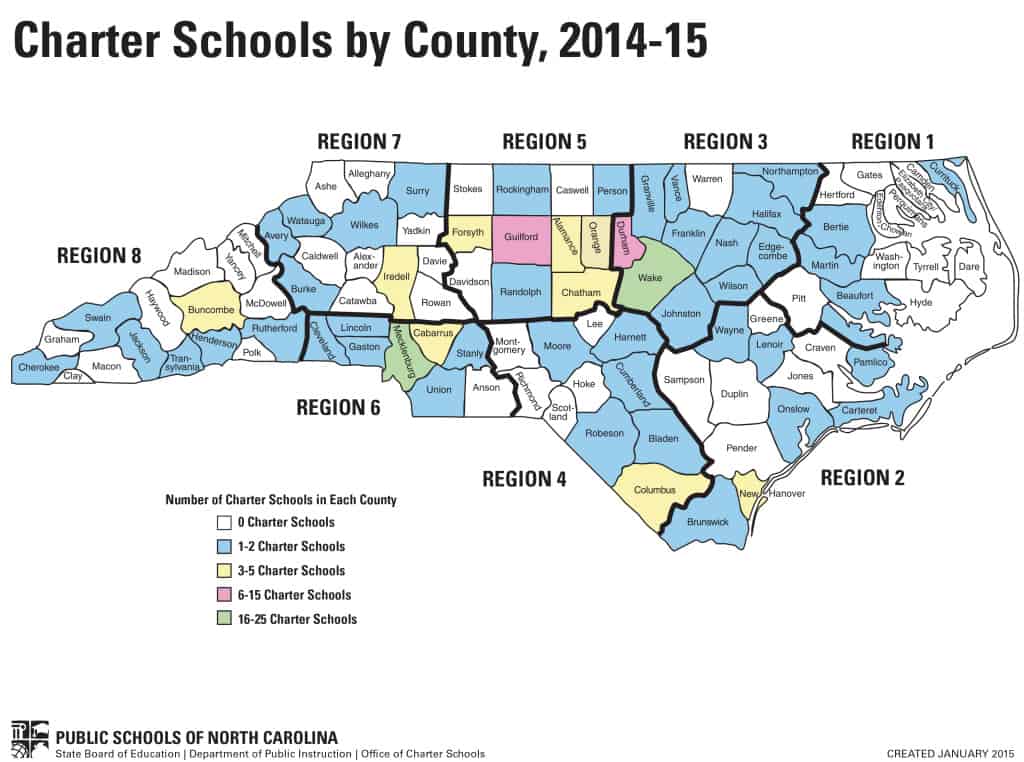 North Carolina Charters by Region 2014-2015