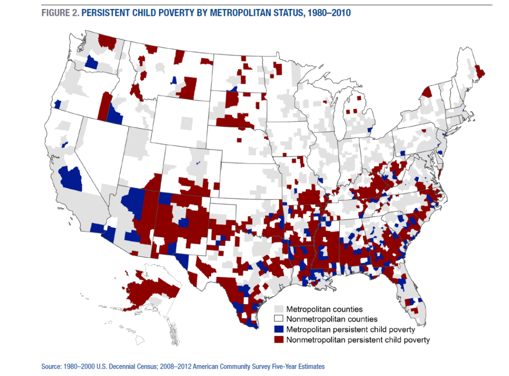 Persistent Child Poverty by Metropolitan Status, 1980 - 2010