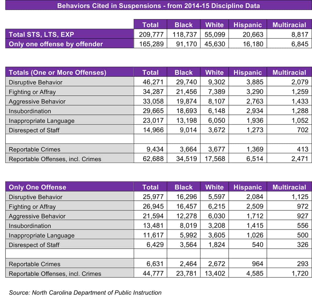 James Ford DPI Data--Behaviors Cited in Suspensions