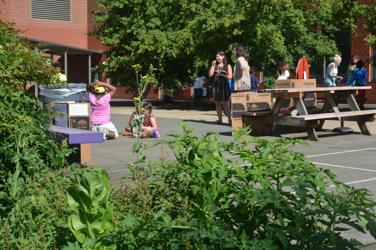 Kingswood Elementary students outside STEM school garden