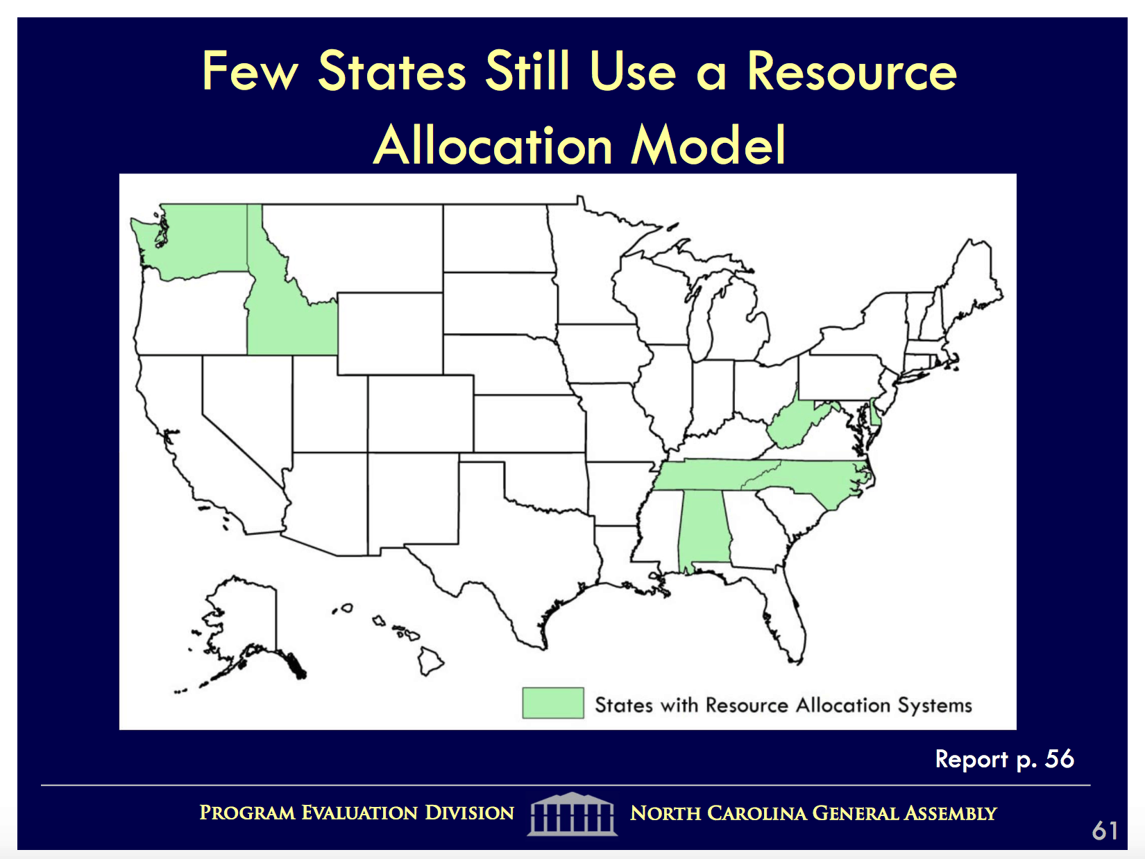 Screen shot of Program Evaluation Division report to the Joint Legislative Program Evaluation Oversight Committee last week