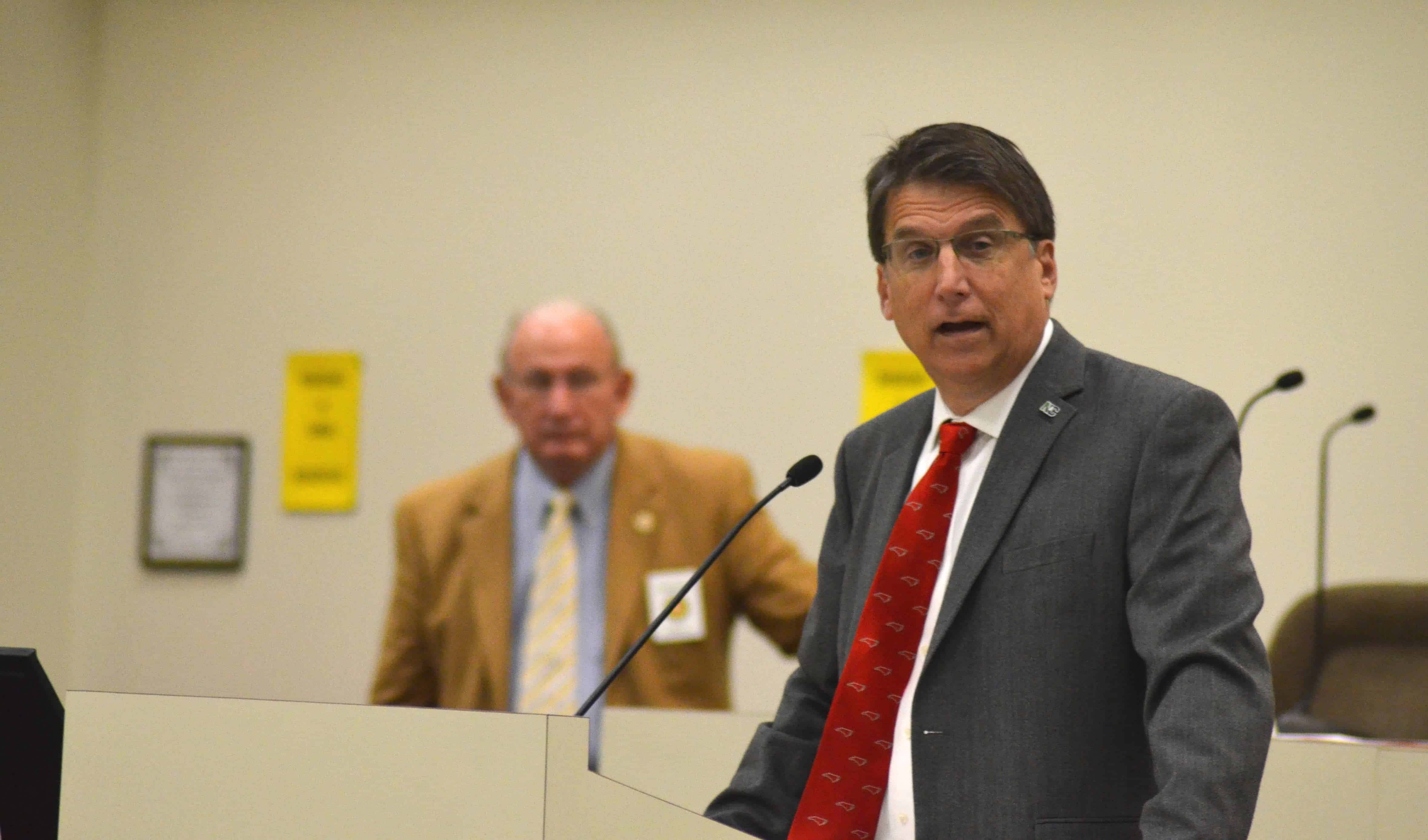 Governor Pat McCrory speaking at the Senate Appropriations Committee during the second day of the Special Session on disaster relief (Photo Credit: Alex Granados)