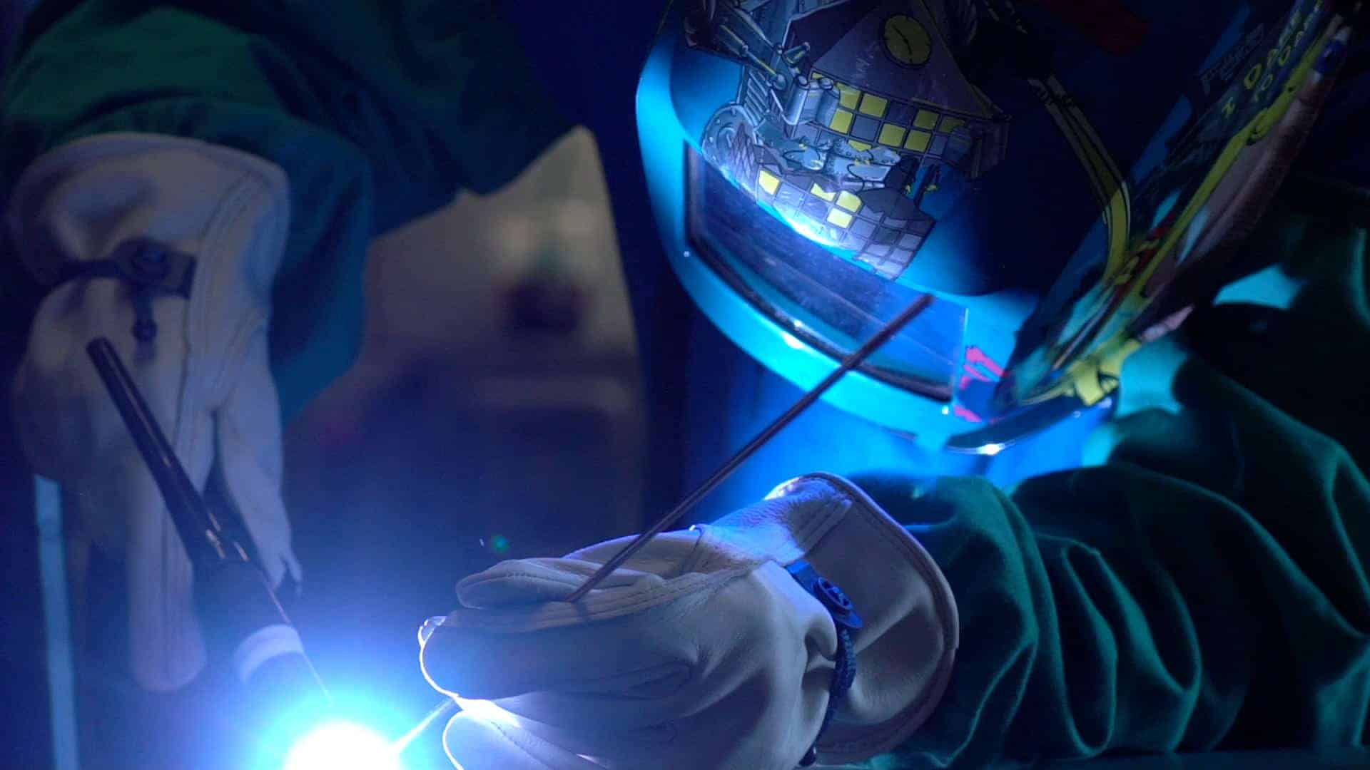 A welding student at Pitt Community College