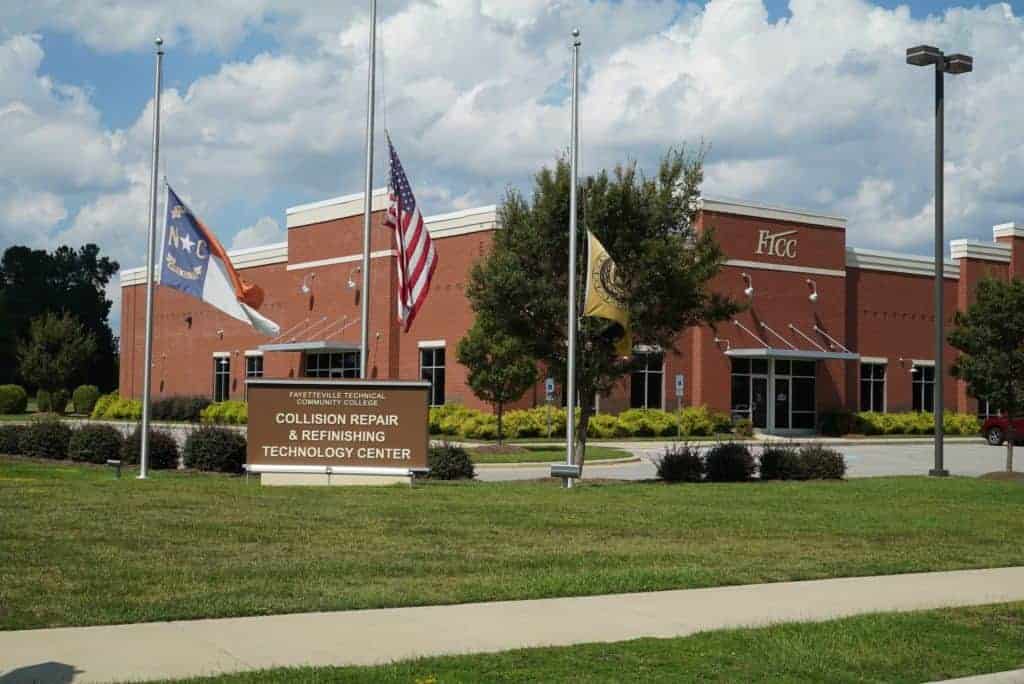 The collision repair building at Fayetteville Tech.