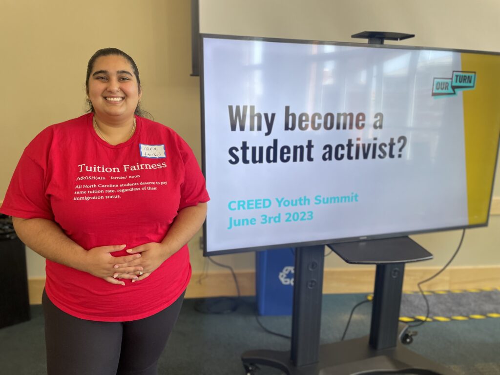 Iqra Tabassum, manager of organizing with Our Turn, NC at youth leadership summit