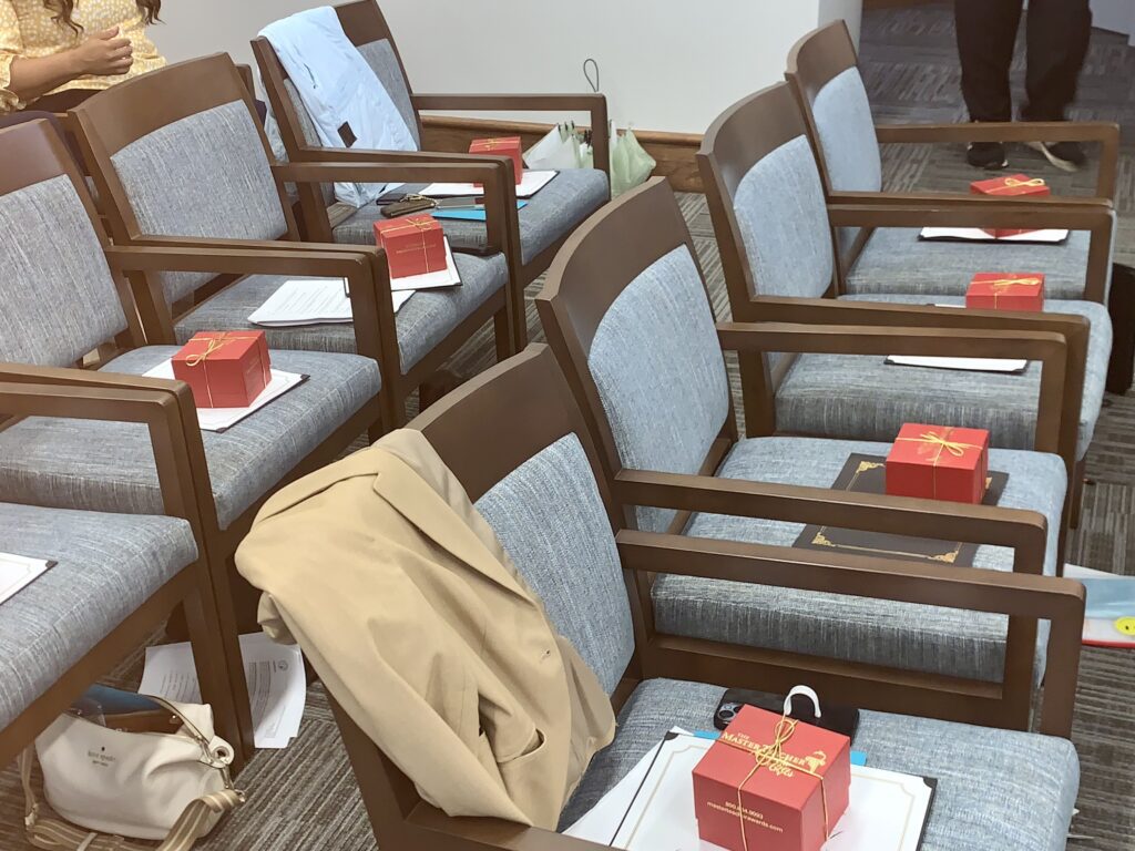 gift boxes on rows of